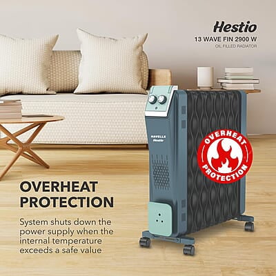 Havells Hestio 13 Wave Fin OFR 2900 Watt with 3 Heat Setting 1000W/1500W/2500W & PTC Heater 400W