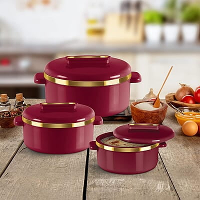 MILTON Curve Inner Stainless Steel Casserole Set of 3 (840 ml, 1300 ml, 1880 ml) MILTON Curve Inner Stainless Steel Casserole Set of 3 (840 ml, 1300 ml, 1880 ml)