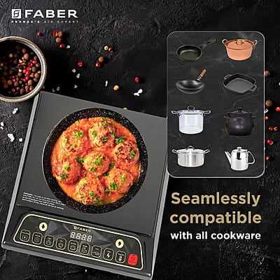 Faber Zion 1600W Induction Stove 5 Auto-Cook Functions, Auto Pan Detection, Preset Timer, Overheat Protection Faber Zion 1600W Induction Stove 5 Auto-Cook Functions, Auto Pan Detection, Preset Timer, Overheat Protection