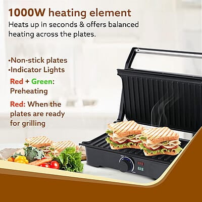 AGARO Galaxy 1000-Watt Sandwich Maker with Non-Stick Grill Plates, 180° Flat Openble Plates AGARO Galaxy 1000-Watt Sandwich Maker with Non-Stick Grill Plates, 180° Flat Openble Plates