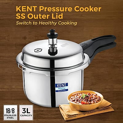 KENT Stainless Steel 3 Litre Pressure Cooker with SS Outer Lid