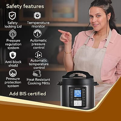 AGARO Imperial Electric Pressure Cooker, 8 Litres Inner Pot, 14 Pre-Set multi Cooking Functions AGARO Imperial Electric Pressure Cooker, 8 Litres Inner Pot, 14 Pre-Set multi Cooking Functions