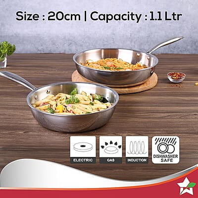 Wonderchef Nigella Tri-ply Stainless Steel 20 cm Fry Pan 1.1 litre 2.5mm Thickness Wonderchef Nigella Tri-ply Stainless Steel 20 cm Fry Pan 1.1 litre 2.5mm Thickness