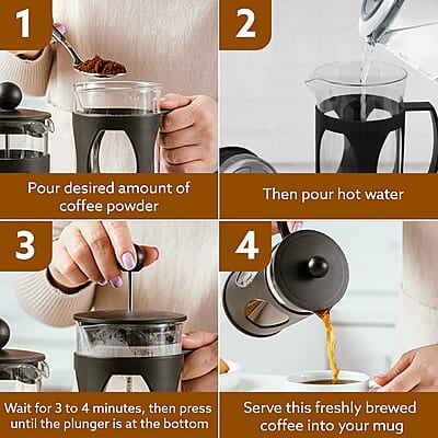 AGARO Elite French Press Coffee And Tea Maker, Borosilicate Glass Body With Sleeves, Glass Carafe, BPA Free Plastic Lid Strainer, 600Ml AGARO Elite French Press Coffee And Tea Maker, Borosilicate Glass Body With Sleeves, Glass Carafe, BPA Free Plastic Lid Strainer, 600Ml