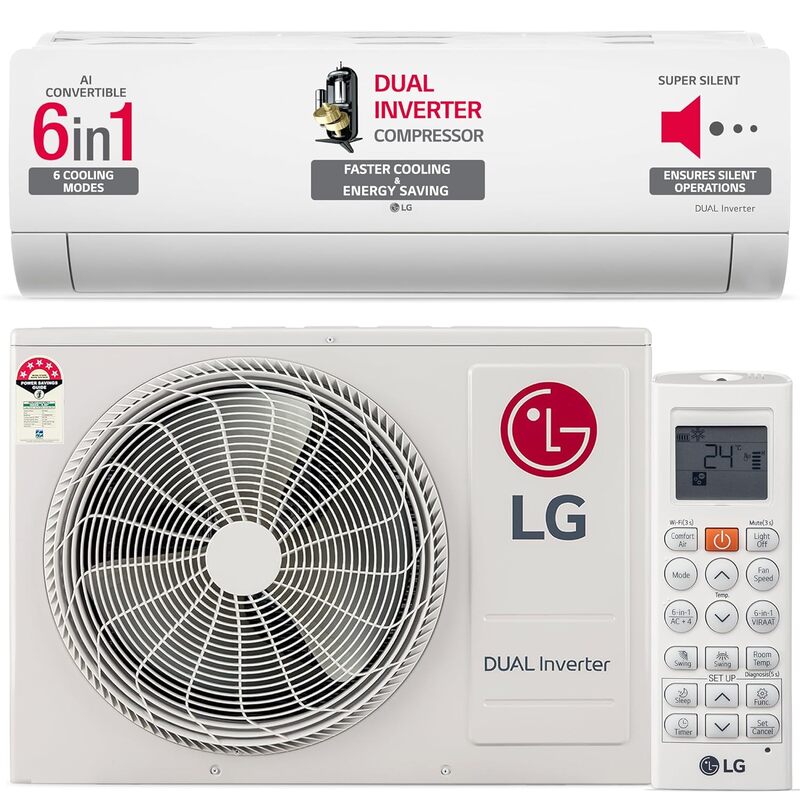 LG 1 Ton 3 Star Dual Inverter Split Ac (Copper, AI Convertible 6-In-1 Cooling, HD Filter with Anti-Virus Protection LG 1 Ton 3 Star Dual Inverter Split Ac (Copper, AI Convertible 6-In-1 Cooling, HD Filter with Anti-Virus Protection