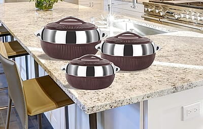 MILTON Fiesta Insulated Casserole (White, Set of 3, Inner Stainless Steel) MILTON Fiesta Insulated Casserole (White, Set of 3, Inner Stainless Steel)