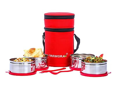 Varmora SS QuattroStainless Steel Lunch Box For Office, 390 ML- 4 Containers Varmora SS QuattroStainless Steel Lunch Box For Office, 390 ML- 4 Containers