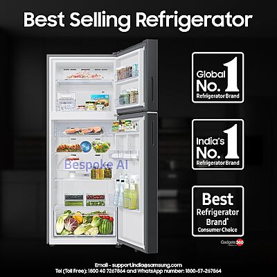 Samsung 419 L, 3 Star, Convertible 5-in-1, Digital Inverter, Frost Free Double Door, WiFi Enabled Bespoke AI Refrigerator Samsung 419 L, 3 Star, Convertible 5-in-1, Digital Inverter, Frost Free Double Door, WiFi Enabled Bespoke AI Refrigerator