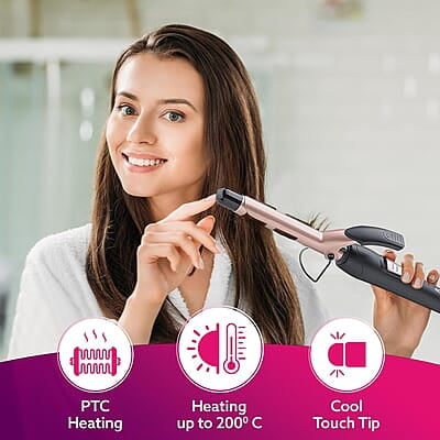 AGARO HC7001 Hair Curler with 19MM Barrel, Rod, Tong, Tourmaline Infused Ceramic Coated Plates AGARO HC7001 Hair Curler with 19MM Barrel, Rod, Tong, Tourmaline Infused Ceramic Coated Plates