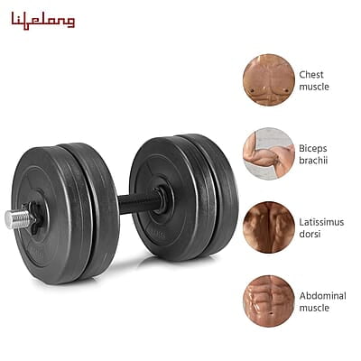 Lifelong PVC Home Gym Set 10Kg Plate 3Feet Curl Rod and Dumbbells Rods with Gym Accessories Lifelong PVC Home Gym Set 10Kg Plate 3Feet Curl Rod and Dumbbells Rods with Gym Accessories