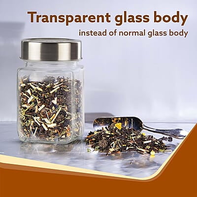 AGARO Elegant Cube Jar 310 ml, Steel Lid, Storage Glass Container Pack of 6