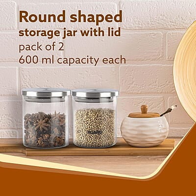 AGARO Elite Borosilicate Glass Jar 600 ml, Round Shaped, Steel Lid Pack of 2 AGARO Elite Borosilicate Glass Jar 600 ml, Round Shaped, Steel Lid Pack of 2
