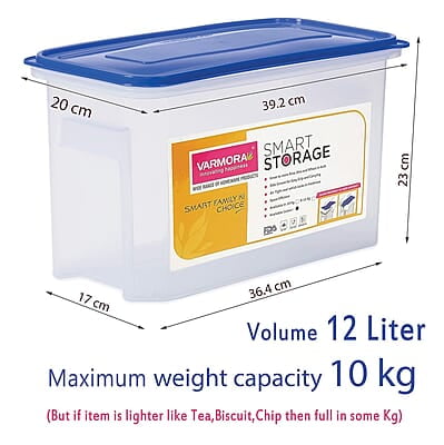 Varmora Plastic Container - 12 Liter, Pack of 4, Clear Varmora Plastic Container - 12 Liter, Pack of 4, Clear