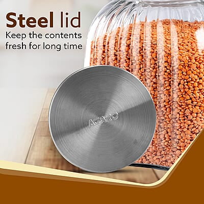 AGARO Elegant Glass Jar 3500 ml, Steel Lid, Storage Glass Container AGARO Elegant Glass Jar 3500 ml, Steel Lid, Storage Glass Container