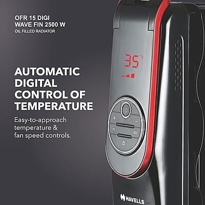 Havells OFR 15 Wave Fin DIGI with 3 Heat Setting, 2500 watt, Automatic Digital Control of Temperature