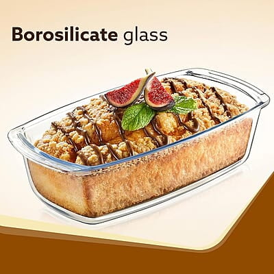 AGARO Elite Glass Loaf Tray Rectangular, 1800ml, Bake Safe, Oven Safe, Glass Dish Tray, Borosilicate Glass Tray AGARO Elite Glass Loaf Tray Rectangular, 1800ml, Bake Safe, Oven Safe, Glass Dish Tray, Borosilicate Glass Tray
