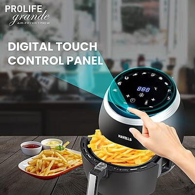 Havells Grande Air Fryer with Aero Crisp Technology, 6.5 Litre Large Pan Capacity, 10 Pre- Set Menu Havells Grande Air Fryer with Aero Crisp Technology, 6.5 Litre Large Pan Capacity, 10 Pre- Set Menu