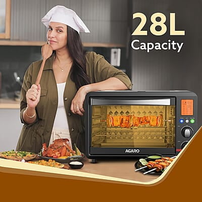 Agaro Imperial Digital Oven Toaster Griller, 28 Litres, 10 Preset Cooking Function, Convection Function, Motorized Rotisserie, Backlit Lcd Display, Black - 1500 Watts Agaro Imperial Digital Oven Toaster Griller, 28 Litres, 10 Preset Cooking Function, Convection Function, Motorized Rotisserie, Backlit Lcd Display, Black - 1500 Watts