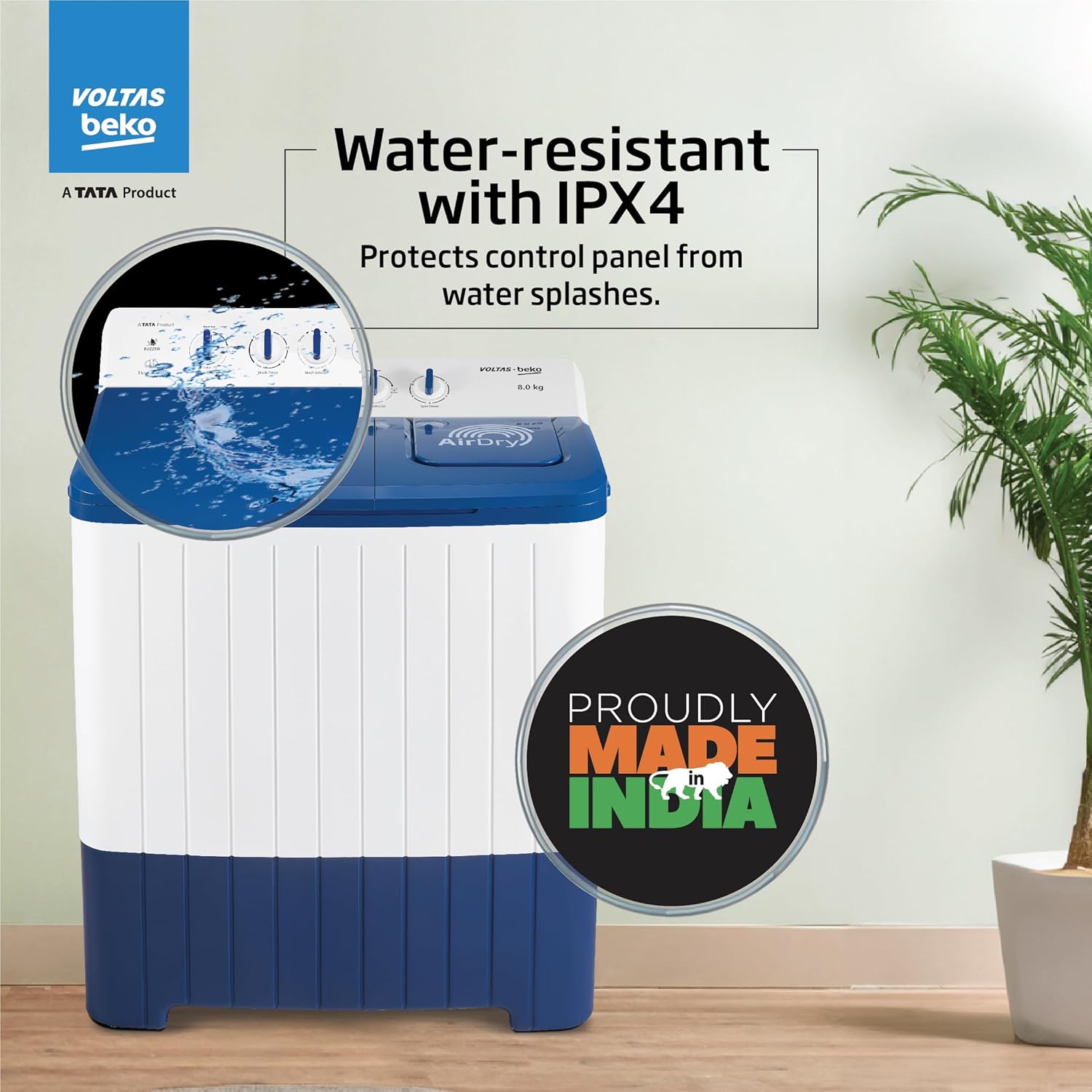 Voltas Beko, A Tata Product 8 Kg 5 Star Semi-automatic Top Load Washing Machine with Double Waterfall Technology Voltas Beko, A Tata Product 8 Kg 5 Star Semi-automatic Top Load Washing Machine with Double Waterfall Technology