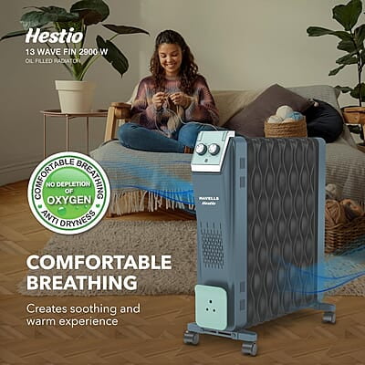 Havells Hestio 13 Wave Fin OFR 2900 Watt with 3 Heat Setting 1000W/1500W/2500W & PTC Heater 400W
