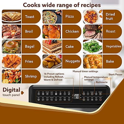 AGARO Regal Plus Air Fryer For Home, 23L, Rotisserie Convection Oven, Electric Oven,1800W,16 Preset Programs AGARO Regal Plus Air Fryer For Home, 23L, Rotisserie Convection Oven, Electric Oven,1800W,16 Preset Programs