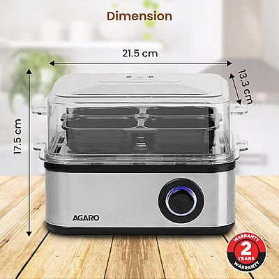 AGARO Grand Egg Boiler and Poacher,2-in1 Boils 8 Eggs, Poach 4 Eggs, Steamed Vegetables, 3 Boiling Modes, Stainless Steel Body, Transparent Lid, 500 Watts, Silver 14 ounces AGARO Grand Egg Boiler and Poacher,2-in1 Boils 8 Eggs, Poach 4 Eggs, Steamed Vegetables, 3 Boiling Modes, Stainless Steel Body, Transparent Lid, 500 Watts, Silver 14 ounces