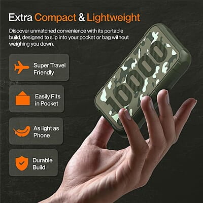 Ambrane 10000mAh Rugged, Slim & Compact Powerbank, 22.5W Fast Charging, USB & Type C Output Ambrane 10000mAh Rugged, Slim & Compact Powerbank, 22.5W Fast Charging, USB & Type C Output