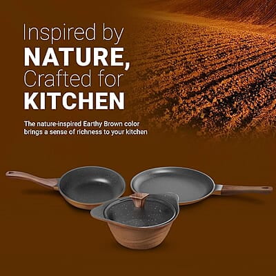 Preethi Artistic Collection Die Cast Non Stick Set, 27 cm Tawa, 24 cm Fry Pan, Kadai 24 cm with Glass Lid