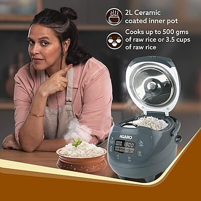 AGARO Imperial Electric Rice Cooker, 2L Ceramic Coated Inner Bowl, Steam Basket, 8 Preset Cooking Function with Advanced Fuzzy Logic 350W AGARO Imperial Electric Rice Cooker, 2L Ceramic Coated Inner Bowl, Steam Basket, 8 Preset Cooking Function with Advanced Fuzzy Logic 350W