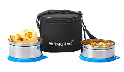 Varmora Stainless Steel Mini Lunch Box, Pink, 2 Pieces