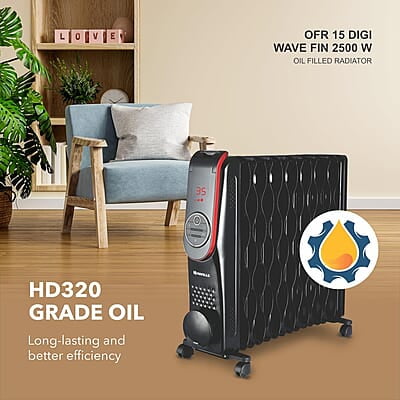 Havells OFR 15 Wave Fin DIGI with 3 Heat Setting, 2500 watt, Automatic Digital Control of Temperature