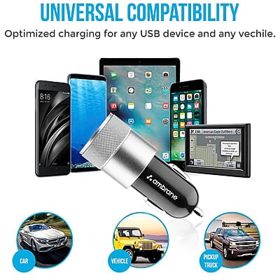 Ambrane 12W Fast Car Charger, Dual USB Output, Multi-Layer Protection, Fast Charging, Compatible with all Cars