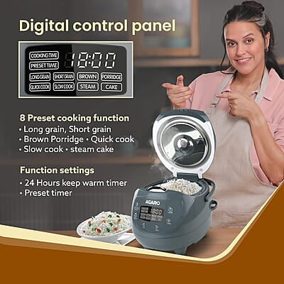 AGARO Imperial Electric Rice Cooker, 2L Ceramic Coated Inner Bowl, Steam Basket, 8 Preset Cooking Function with Advanced Fuzzy Logic 350W AGARO Imperial Electric Rice Cooker, 2L Ceramic Coated Inner Bowl, Steam Basket, 8 Preset Cooking Function with Advanced Fuzzy Logic 350W