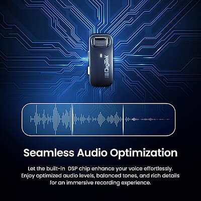 Digitek® (DWM-103 Wireless Microphone System with ANC Noise Reduction & 8Hrs Battery Life, 30m Range, High Fidelity, Dual Connector to Work with Android & iOS Devices for Seamless Audio Recordings Digitek® (DWM-103 Wireless Microphone System with ANC Noise Reduction & 8Hrs Battery Life, 30m Range, High Fidelity, Dual Connector to Work with Android & iOS Devices for Seamless Audio Recordings
