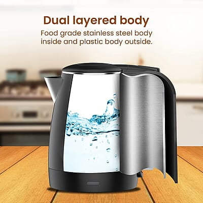 AGARO Royal Double Layered Kettle, 1.5 Litres, Double Layered Body, Cool Touch Handle , Dry Boiling Protection, Stainless Steel Inside Body, 1500W