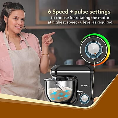 AGARO Regency Stand Mixer With Meat Grinder,1400W with 6L SS Bowl, 1.5L Blending Jar, 6 Speed With Pulse Function, 100% Copper Motor AGARO Regency Stand Mixer With Meat Grinder,1400W with 6L SS Bowl, 1.5L Blending Jar, 6 Speed With Pulse Function, 100% Copper Motor