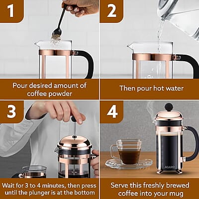AGARO Royal French Press Coffee And Tea Maker, Borosilicate Glass Body With Sleeves, Glass Carafe, BPA Free Plastic Lid Strainer, 600Ml AGARO Royal French Press Coffee And Tea Maker, Borosilicate Glass Body With Sleeves, Glass Carafe, BPA Free Plastic Lid Strainer, 600Ml