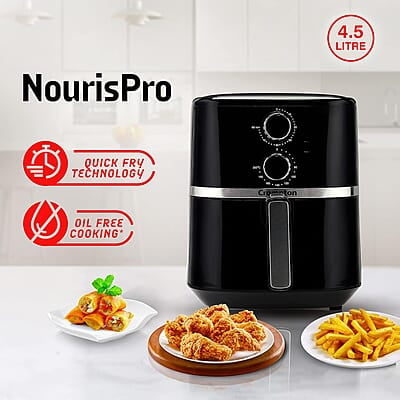 Crompton NourisPro 4.5 Ltr Air Fryer with Quick Fry Technology 1500 Watts Super Helix Heating element Crompton NourisPro 4.5 Ltr Air Fryer with Quick Fry Technology 1500 Watts Super Helix Heating element