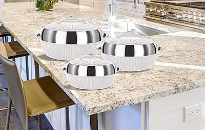 MILTON Fiesta Insulated Casserole (White, Set of 3, Inner Stainless Steel) MILTON Fiesta Insulated Casserole (White, Set of 3, Inner Stainless Steel)