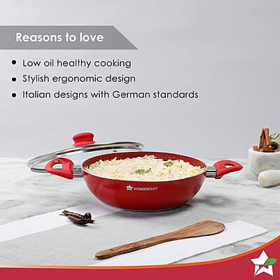 Wonderchef Royal Velvet 26 cm Non-Stick Kadhai with Lid 3 mm Thickness  3.2 litres