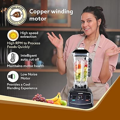 AGARO Grand Professional Blender/Grinder/Mixer, 2000 watts, 2 Litres BPA Free Jar, Commercial heavy duty blender, High Power & Speed Blender, 100% Copper Motor, Pulse Function, 8 Leaf SS Blade AGARO Grand Professional Blender/Grinder/Mixer, 2000 watts, 2 Litres BPA Free Jar, Commercial heavy duty blender, High Power & Speed Blender, 100% Copper Motor, Pulse Function, 8 Leaf SS Blade