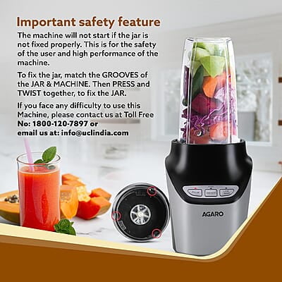 AGARO Marvel Nutri Blender, BPA Free 2 Tritan Jars, 1000W, 100% Copper Motor, 2 Speed Modes with Pulse, Detachable Base, Stainless Steel Blades, Blend, Mix, Grind, Smoothie, Juice Maker, Black AGARO Marvel Nutri Blender, BPA Free 2 Tritan Jars, 1000W, 100% Copper Motor, 2 Speed Modes with Pulse, Detachable Base, Stainless Steel Blades, Blend, Mix, Grind, Smoothie, Juice Maker, Black