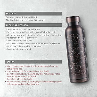 MILTON Copper Swasth Water Bottle, 940 ml, Black Lotus Lacquer Coating, Curved bottle MILTON Copper Swasth Water Bottle, 940 ml, Black Lotus Lacquer Coating, Curved bottle