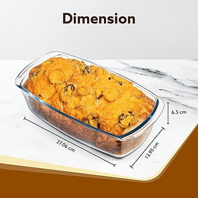 AGARO Elite Glass Loaf Tray Rectangular, 1800ml, Bake Safe, Oven Safe, Glass Dish Tray, Borosilicate Glass Tray AGARO Elite Glass Loaf Tray Rectangular, 1800ml, Bake Safe, Oven Safe, Glass Dish Tray, Borosilicate Glass Tray