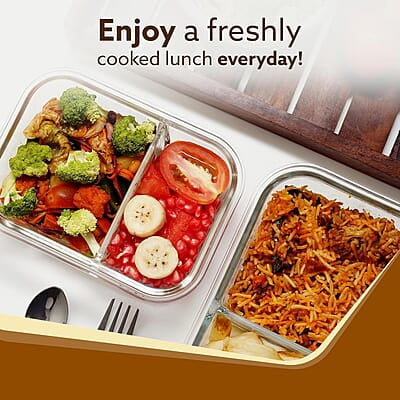 AGARO Compartment Lunch Box/Container 600Ml, Office Tiffin Box for Men & Women, Borosilicate Glass Body AGARO Compartment Lunch Box/Container 600Ml, Office Tiffin Box for Men & Women, Borosilicate Glass Body