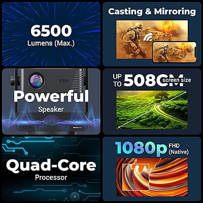 ZEBRONICS PIXAPLAY 29, Smart Projector, 6500 Lumens, Dolby Audio, 4K Support, 200 Inch Screen Size, Supports Bluetooth, HDMI, USB, WiFi, 1080p Native, Auto Focus, Keystone, APP Support, Miracast ZEBRONICS PIXAPLAY 29, Smart Projector, 6500 Lumens, Dolby Audio, 4K Support, 200 Inch Screen Size, Supports Bluetooth, HDMI, USB, WiFi, 1080p Native, Auto Focus, Keystone, APP Support, Miracast