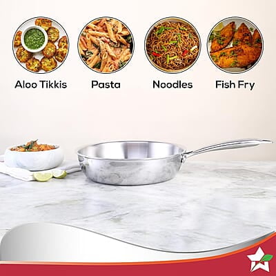 Wonderchef Nigella Tri-ply Stainless Steel 20 cm Fry Pan 1.1 litre 2.5mm Thickness Wonderchef Nigella Tri-ply Stainless Steel 20 cm Fry Pan 1.1 litre 2.5mm Thickness