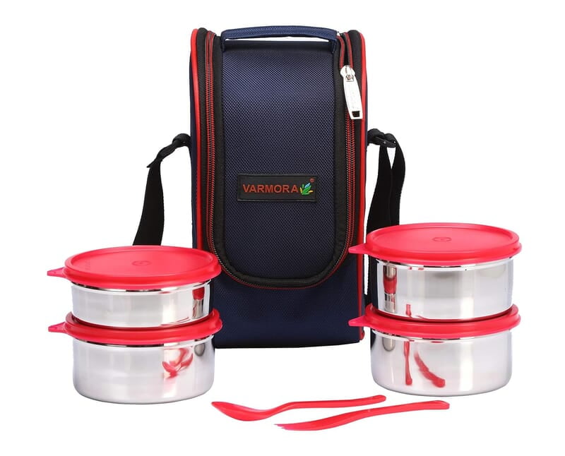 Varmora Stainless Steel Mini Lunch Box, Blue, 4 Pieces