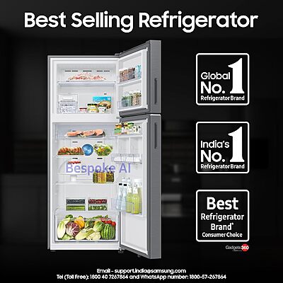 Samsung 419 L, 3 Star, Convertible 5-in-1, Digital Inverter, Frost Free Double Door, WiFi Enabled Bespoke AI Refrigerator Samsung 419 L, 3 Star, Convertible 5-in-1, Digital Inverter, Frost Free Double Door, WiFi Enabled Bespoke AI Refrigerator