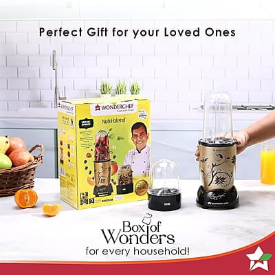 Wonderchef Nutri-blend Mixer Champagne, Grinder & Blender 400W 22000 RPM 2 Unbreakable Jars Wonderchef Nutri-blend Mixer Champagne, Grinder & Blender 400W 22000 RPM 2 Unbreakable Jars